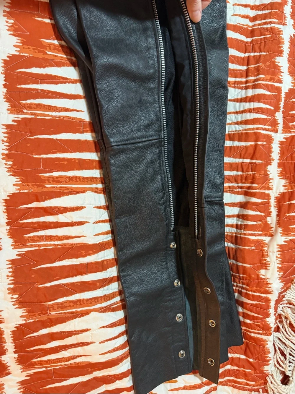 Men's Black Genuine Leather Bootcut Jeans Chaps